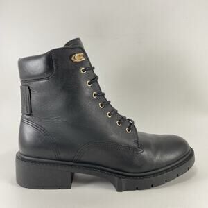 Coach Lorimer Black Leather Combat Boots Womens Size 8.5 B G5293 Chunky Lug Sole